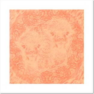 Ghostly alpacas with mandala in peach echo Posters and Art